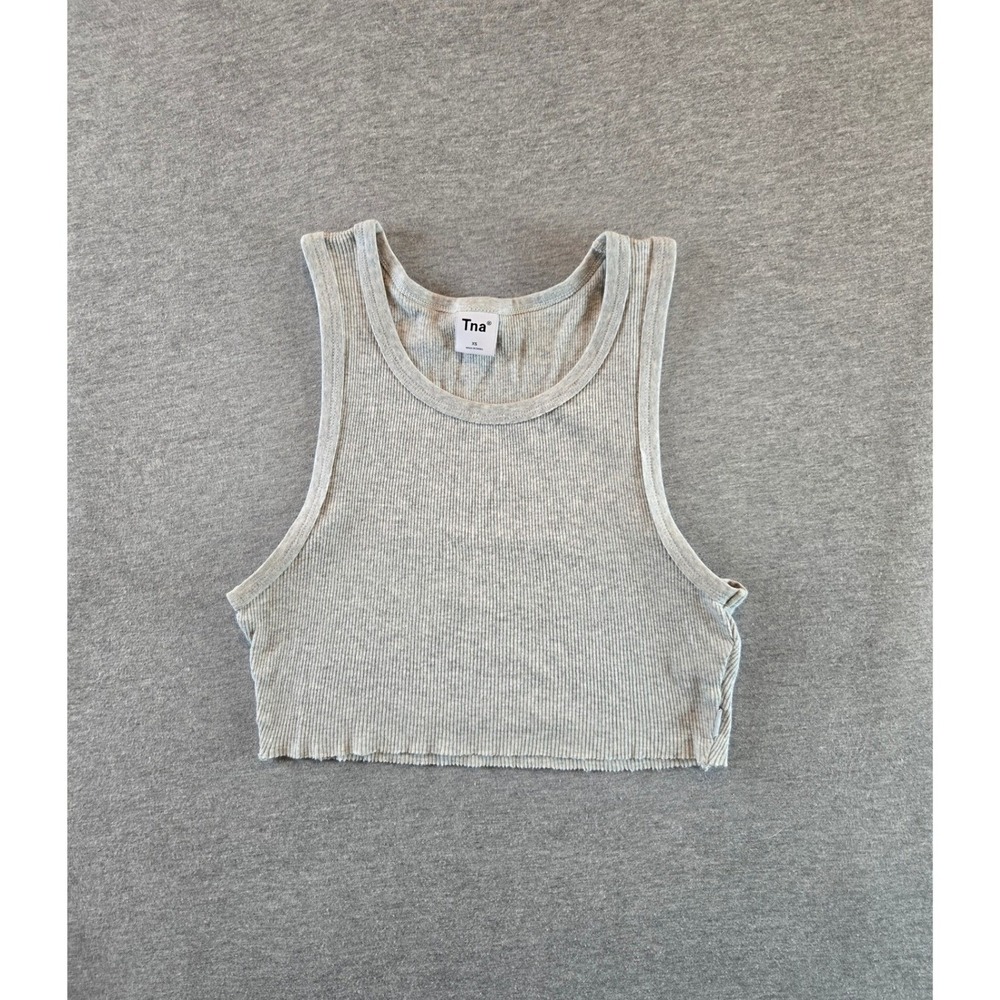 Tna Tank Top Women XS‎ Heather Grey Cropped Ribbed Scoop Neck Cotton Raw Hem